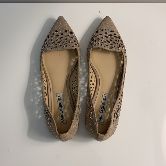 Karl Lagerfeld Size 8.5 US Hand Embroidered Crystal and Genuine Suede Flats - Picture 7 of 10